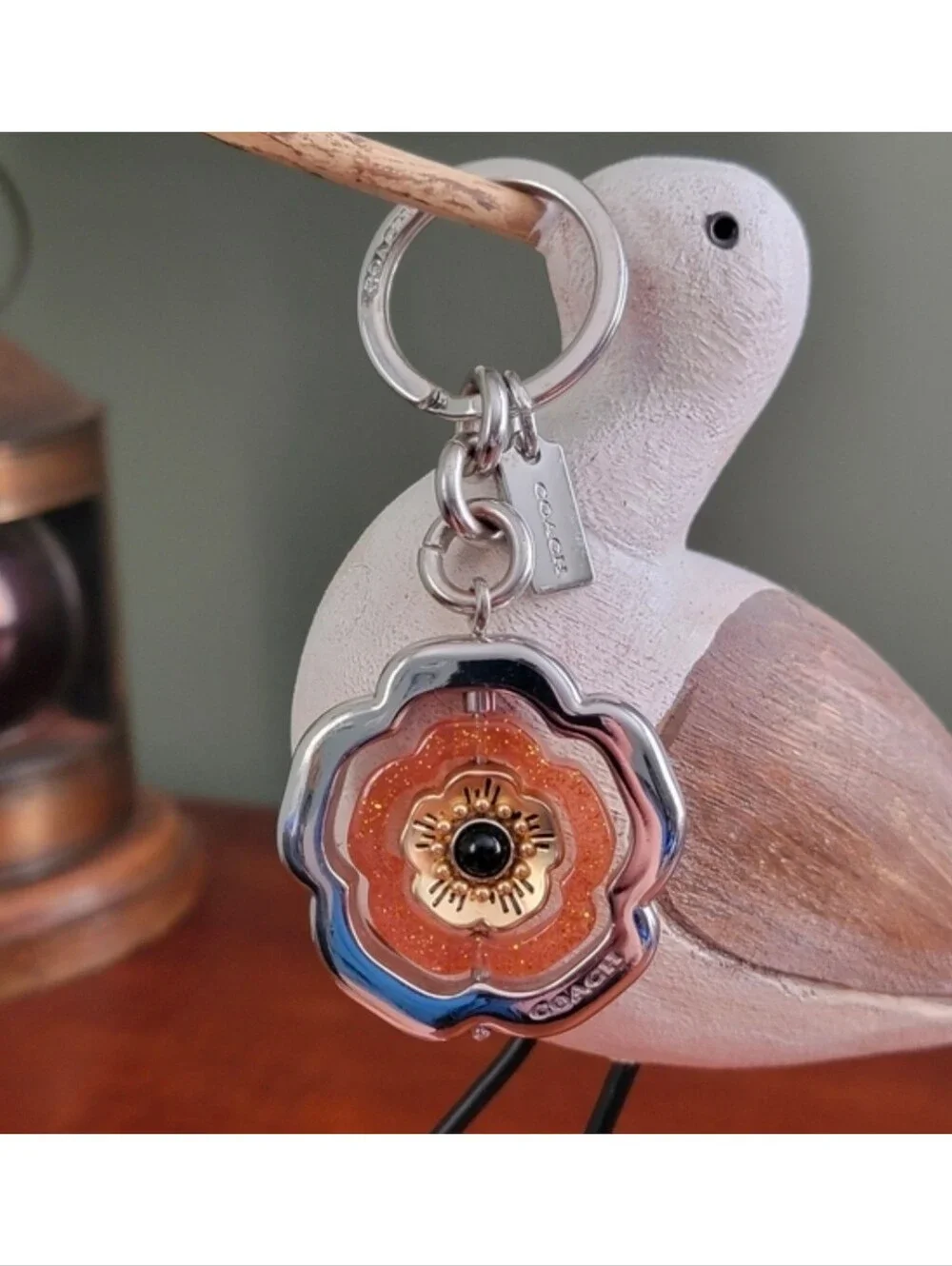 Coach 30711 Tea Rose Spinner Glitter Resin Bag Charm Keychain
